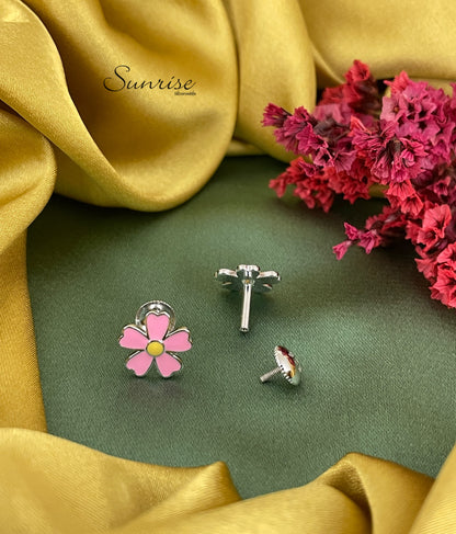 PINK FLOWER ENAMEL PENDANT SET