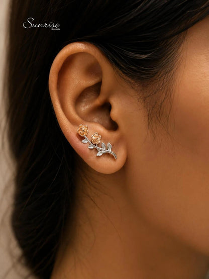 TWO TONE FLORAL EARCLIPS