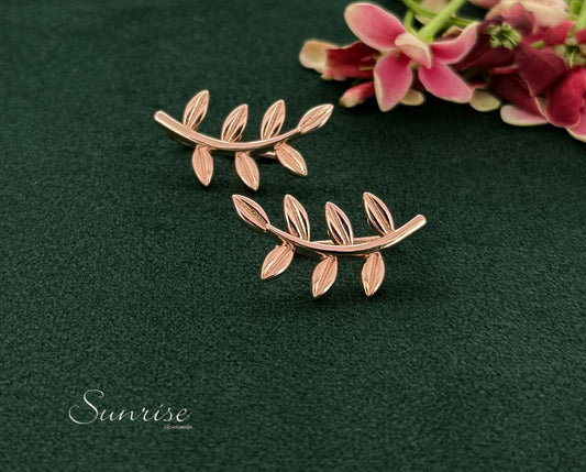 ROSE GOLD  LEAF EARCLIPS