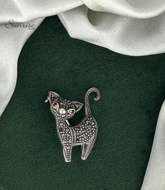 MARCASITE CAT BROOCH
