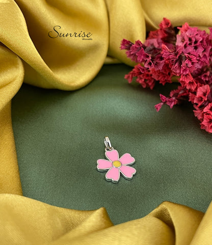 PINK FLOWER ENAMEL PENDANT SET